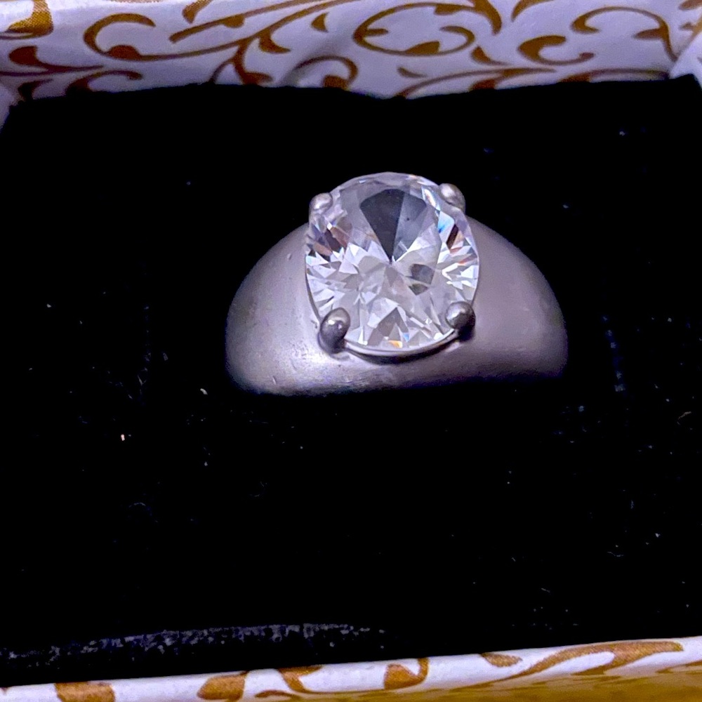 3 ct CZ in a brushed steel ring